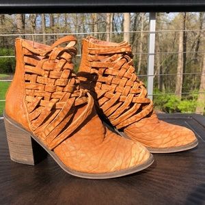 Free People Brown Woven Leather Booties